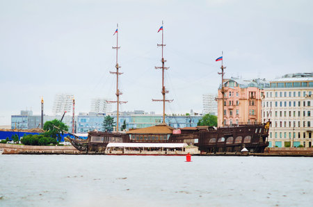 Saint Petersburg, RUSSIA - July 09, 2018: Sights of St. Petersburg. Beautiful historical ship.