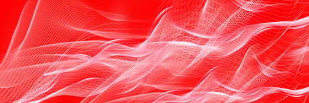 Colorful abstract background with wavy red lines. Panoramic backdrop.の写真素材