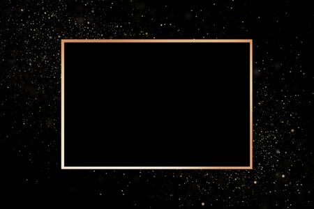 Gold frame on a black background with glitter. A place for copyspace. Blank for design.の写真素材