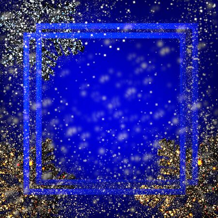 Christmas blue background with snowflakes and bokeh. Beautiful template for design.の写真素材