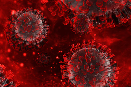 3d render of human blood cells and flu virus.
