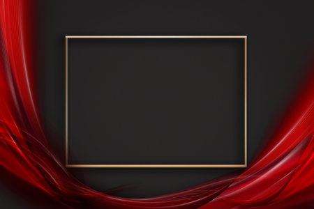 Luxury red wave and gold frame on a dark background. Abstract 3d illustration.の写真素材