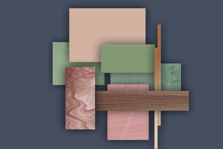 Simple Abstract background using different materials and colors. Minimalistic design. 3d illustration.の写真素材