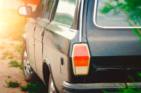 Fragment of an old black car, Russia.の写真素材