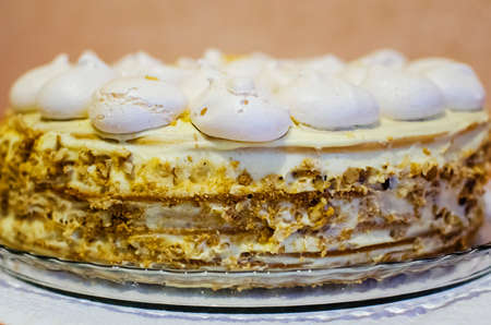 Delicious meringue pie with homemade buttercream. Cholesterol, sugar, junk food.の写真素材