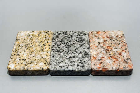 Pieces of artificial stone with natural texture for display. The concept of apartment renovation, house, furniture production.の写真素材