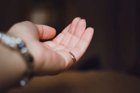 Human palm, close-up. The concept of request, help.の写真素材