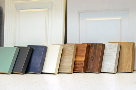 The furniture store presents samples of laminate for the production of furniture. finishing design concept.の写真素材