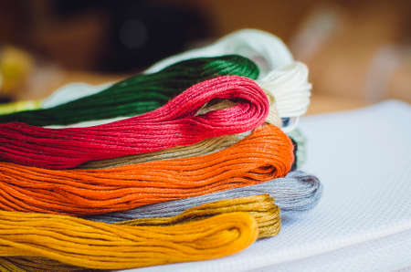 Multicolor threads for embroidery cross-stitch, mulina.の写真素材