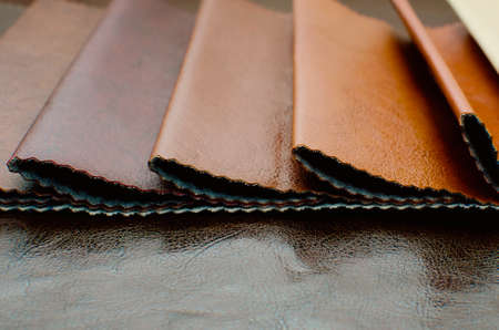 good quality leather in various colors. Close-up.の写真素材