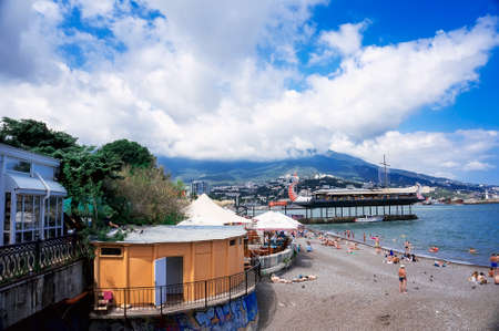 Yalta, Russia- July 07, 2018: Beautiful Crimean beach, coastline. Tourism in Russia.の写真素材