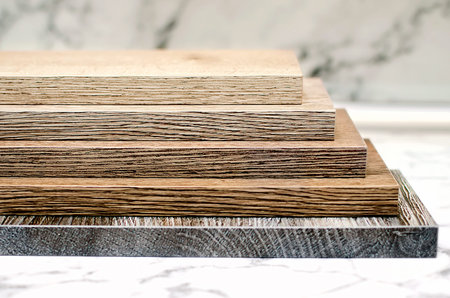 Chipboard materials for the production of furniture with a wooden texture.の写真素材