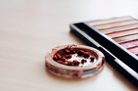 matte eyeshadow multi-colored shades palette on a neutral background. Place for text, copyspace.の写真素材
