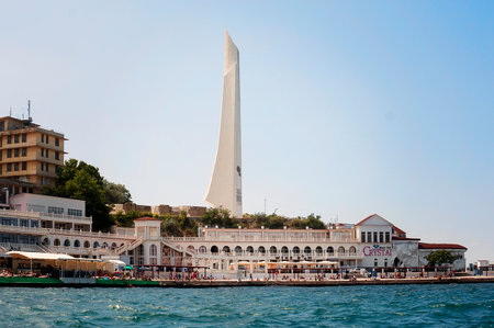 Yalta, Russia- July 11, 2018: Beautiful on the sea coast in buildings Crimea.のeditorial素材