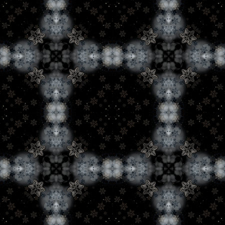 Seamless classic dark pattern. Traditional orient ornament. Classic vintage background. Snowflakes on a black background.の写真素材