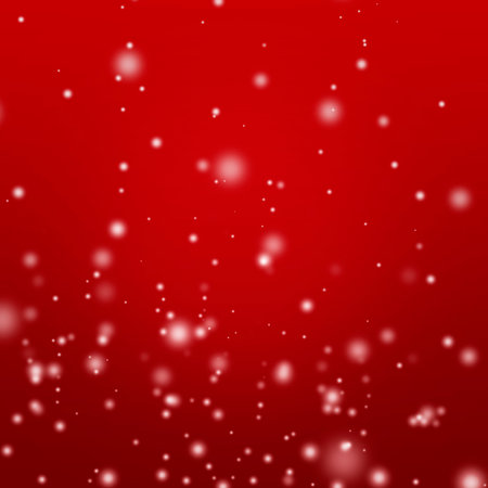 Red merry christmas background with bokeh and snow flakes. Square orientation. Place for text, copyspace.の写真素材