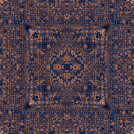 Seamless violet pattern of mandala. Oriental ornament. Template for carpet, shawl, wallpaper, web theme. Imitation of fabric texture.の写真素材