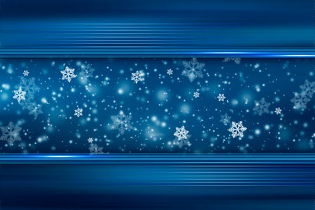 Digitally generated Snowflakes hanging against blue backgroundの写真素材