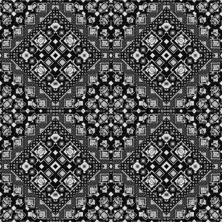 Very beautiful black and white tiled seamless pattern. Fashionable illustration for print, fabric, cover, packaging, interior decor, blog decoration and other your projects.の写真素材