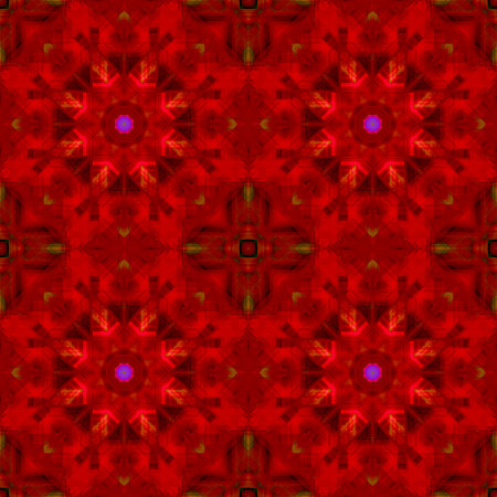Abstract pattern with scarlet flowers in kaleidoscope style, pattern for carpet, batik.の写真素材