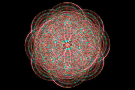 Openwork fantasy pattern on a black background. Abstract background for design.の写真素材