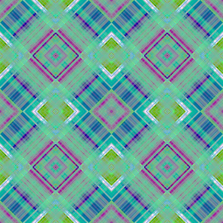 Traditional multicolor mosaic seamless pattern print. Fabric effect patchwork grid Square shape symmetrical background textile. Creative colorful graphic design.の写真素材