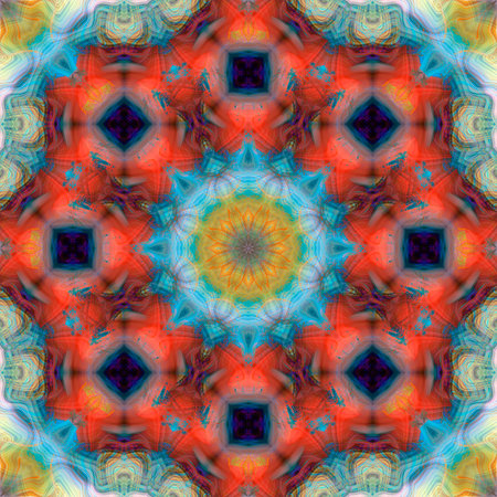 Multicolor ornate pattern, kaleidoscope style. Retro pattern. Beautiful pattern for carpet, fabric, design, internet, web.の写真素材