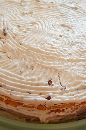 Homemade cake with cream, close-up.の写真素材