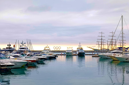 Sochi, RUSSIA - April 30, 2024: Many ships in the seaport of Sochi.の写真素材