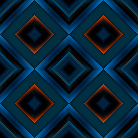 Seamless background with blue and orange diamonds. seamless abstraction with a symmetrical pattern.の写真素材