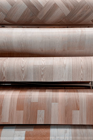 Different types of linoleum. Close-up, vertical photo.