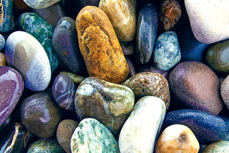 Sea stones and pebbles close-up. Background and texture. Tourism and travel concept.の写真素材