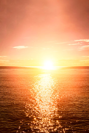 Sunset over the sea. Beautiful seascape. Vertical photography.の写真素材