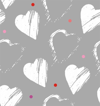 Heart formed strokes in white and gray color a seamless pattern on a gray background.のイラスト素材