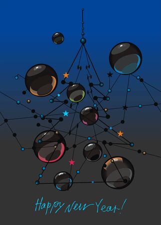 Card with transparent balls with lines in shape of christmas treeのイラスト素材