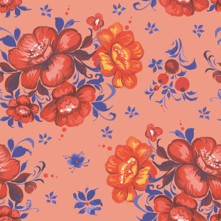 Floral ornament of roses in Pavloposadsky style