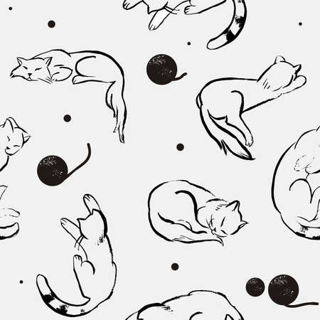 Cats playing is hand-drawn sketchのイラスト素材