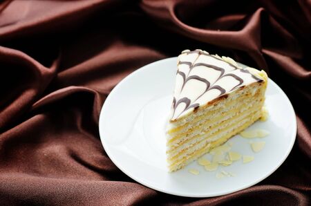 Esterhazy cake on a brown background. tinting. selective focusの写真素材