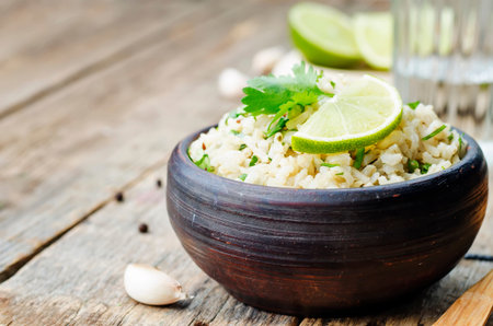 cilantro lime garlic brown rice. the toning. selective focusの写真素材