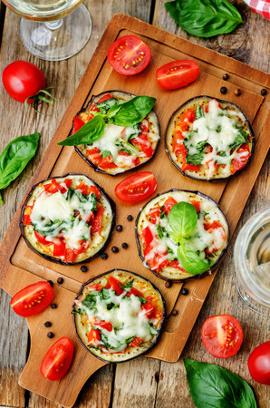 pizza eggplant with tomatoes and Basil. the toning. selective focusの写真素材