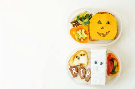 lunch box for children in the form of monsters for Halloween. the toning. selective focusの写真素材