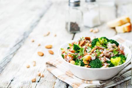 broccoli chickpea cilantro almond white and red rice. toning. selective Focusの写真素材