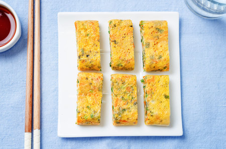 Tamagoyaki. Korean egg rolls. toning. selective focus