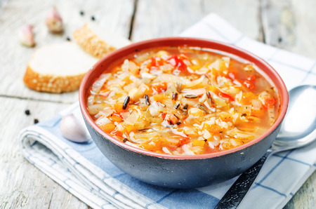 wild rice chickpeas tomatoes cabbage soup. toning. selective focusの写真素材