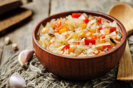 wild rice chickpeas tomatoes cabbage soup. toning. selective focusの写真素材