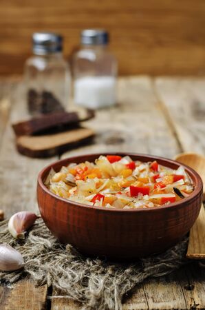 wild rice chickpeas tomatoes cabbage soup. toning. selective focusの写真素材
