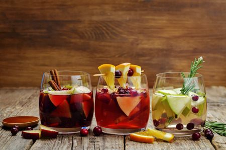 List of sangria with red, pink and white wine. Toning. selective focusの写真素材