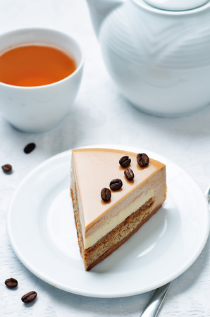 Coffee caramel cream brulee mousse cake. toning. selective focusの写真素材