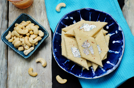 Cashew fudge. Kaju Katli. Indian sweets. toning. selective focusの写真素材