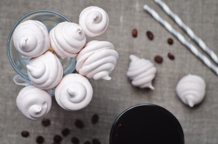 Berries marshmallows in the glass. toning. selective focusの写真素材